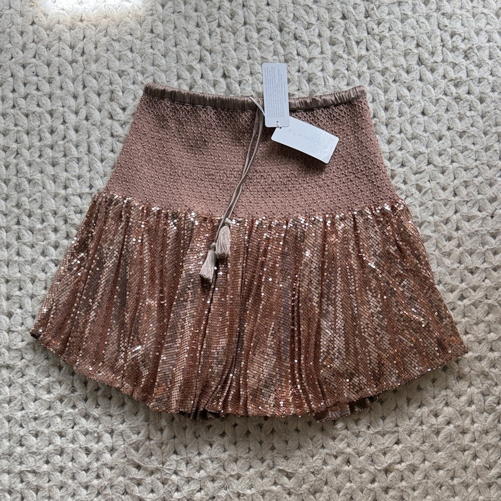 Sequin Pleated Skater Mini Skirt in Rose Gold